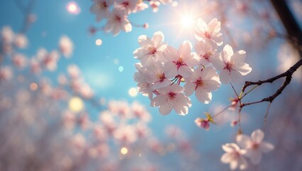 Beautiful cherry blossom flowers are blooming