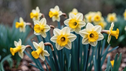 Obraz premium Garden filled with beautiful yellow daffodils in full bloom, captured with selective focus