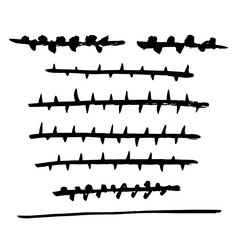 hand-drawn ink strokes resembling thorn branches, grunge textures isolated on white background, set of hand-drawn ink brushes, vector illustration