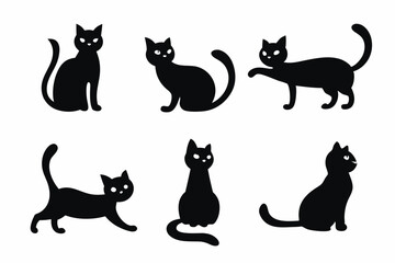 set of Beautiful Cat icon vector silhouette illustration isolated on white background
