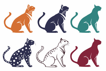 set of Beautiful Cat vector silhouette illustration isolated on white background