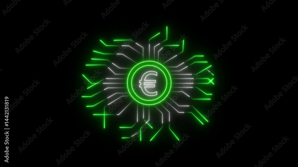 Poster euro currency with futuristic interface and glowing hud circle hi-tech background. sci-fi digital hi