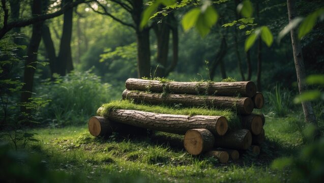 Beautiful woodland garden with a natural compost heap
