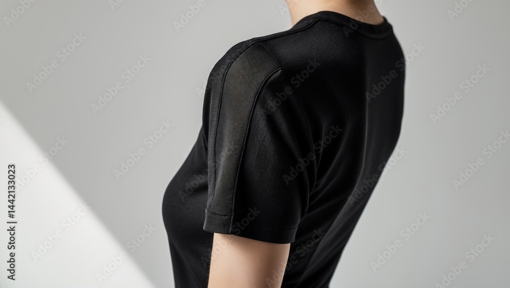 Poster plain black tee with blank area in close-up