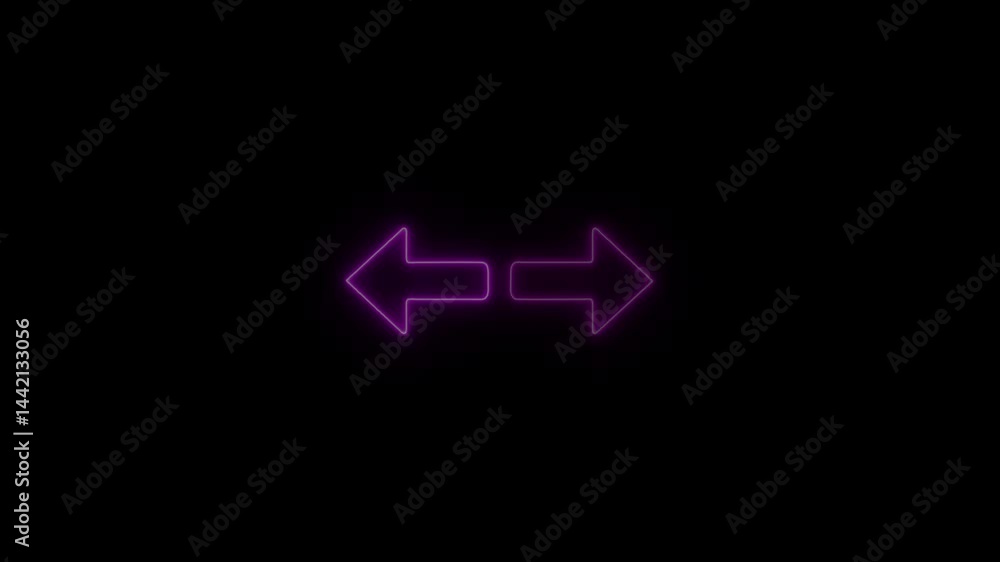 Poster glowing colorful indicating arrow blinking animation. neon arrow icon left and right side indicating