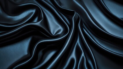 Obraz premium Elegant black silk satin background showcasing soft, flowing folds on shiny fabric with ample copy space.