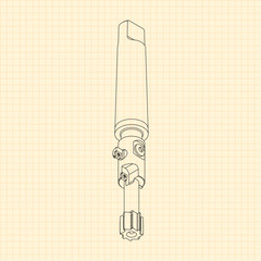 Mechanical engineering drawings. Tap tools, borer. Technical Design. Cover. Blueprint. Step Cutting Tool with Countersinking Function. Technical 3D Vector Illustration
