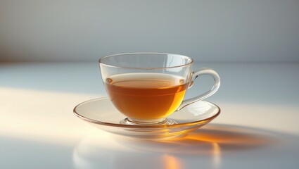 Black tea served in a glass cup. Background isolated