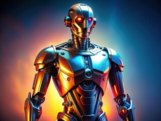 Fototapeta premium Futuristic Robot Silhouette, 3D Render, AI Art, Dark Background