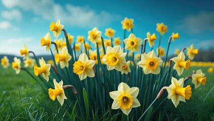 A meadow filled with many daffodil flowers