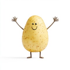 Cheerful cartoon potato character with smiling face and outstretched arms, designed for playful illustrations or promotional materials in food themes