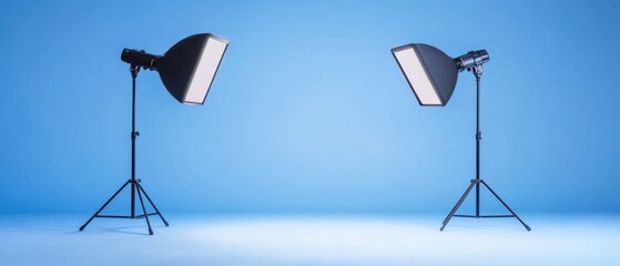 Studio lighting setup, blue backdrop