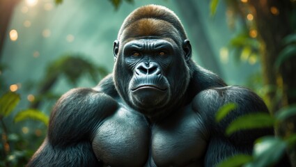Fototapeta premium Gazing silverback gorilla male facing the camera
