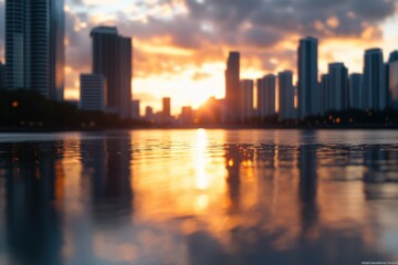 Obraz premium Cityscape reflection at sunset