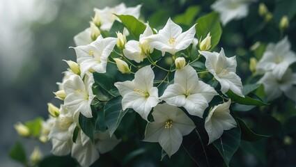 Obraz premium Gorgeous white-flowered bougainvillea in full bloom.