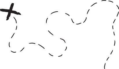 Treasure map element. A dashed line and red X mark ink on the map, the treasure map with a dotted line, an X marks the spot, and the dashed line to a black X © Kim Phuong Art