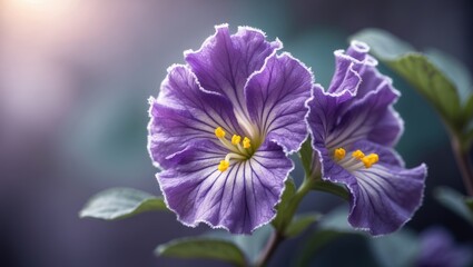 Macro shot of a flowering bloom with lilac purple hues