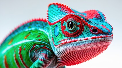 Obraz premium Overall view of bright Chameleon scales against a white background