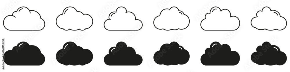 Poster cloud weather forecast line and solid icon set. meteorological concepts with cloud weather forecast 