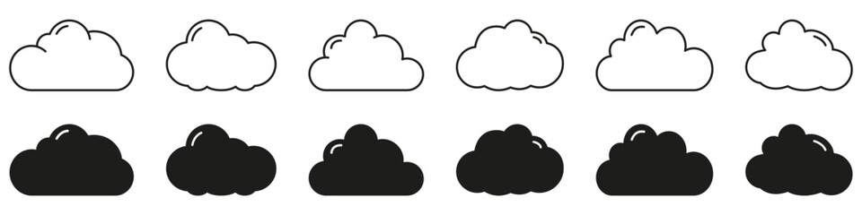 Cloud weather forecast line and solid icon set. Meteorological concepts with cloud weather forecast symbol collection. Isolated vector illustration