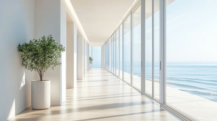 Obraz premium Modern Minimalist Interior with Ocean View and Natural Light