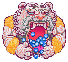 Chinese tiger png sticker, eating like icons, transparent background