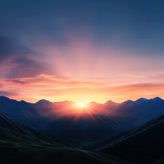Mountain sunrise in colorful sky