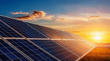 Glistening Solar Panels at Sunset