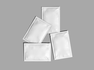 White Blank Sachet Mockup 3D Rendering Powdered Drink Packaging