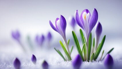 Naklejka premium Elegant purple crocus flowers of spring displayed on a white background