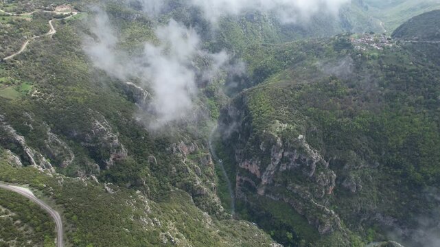 Panoramic view of Tymfi Mountain and Vikos gorge. Zagoria area, Epirus region, Greece