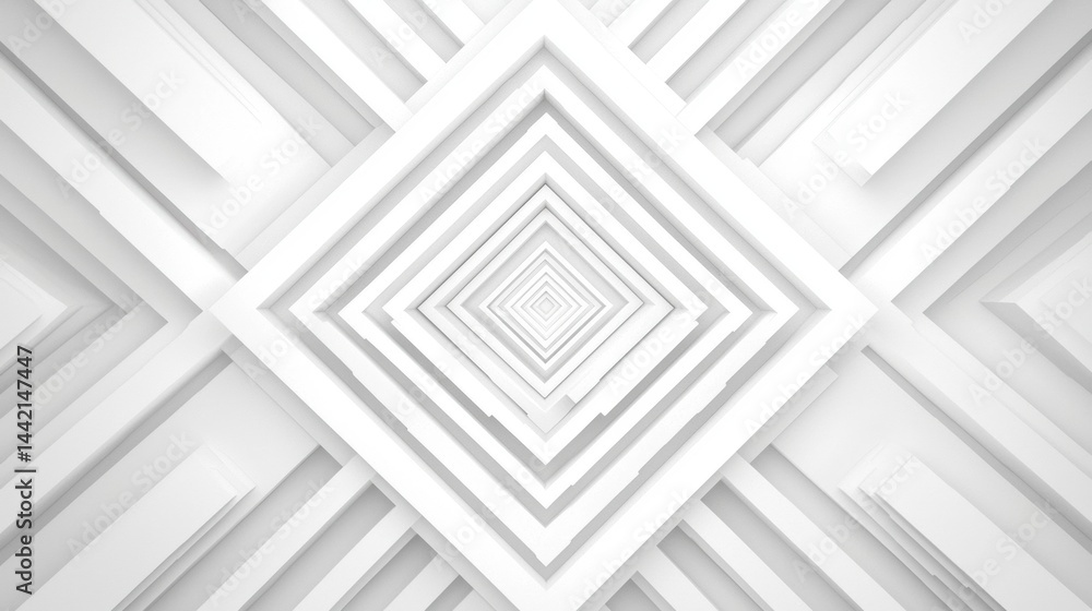 Poster a 3d rendering of a white geometric pattern.