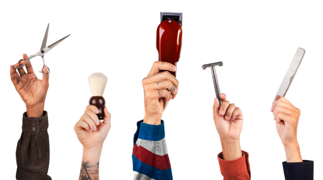 Png Men's hairstyling tools mockup held by hands career