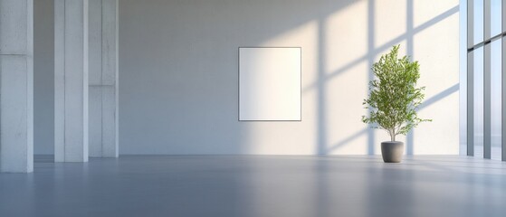 Minimalist interior with plant and poster