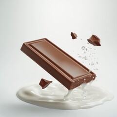 Obraz premium Milk Chocolate Bar Splashing into Creamy Milk