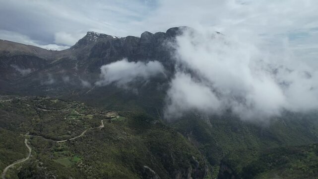 Panoramic view of Tymfi Mountain and Vikos gorge. Zagoria area, Epirus region, Greece
