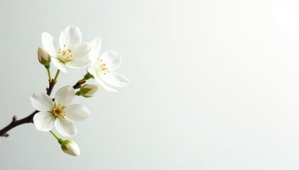 Delicate white blossoms against pure white backdrop, beauty, texture, peaceful