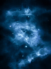 Obraz premium Interstellar dust in the universe. Birth of stars in a cosmic gas cloud. Nebula in space. Cluster of blue stars.