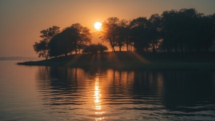 Obraz premium Breathtaking sunset at the lake.
