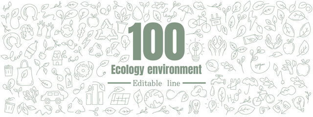 ecology environment icon resources bundle set with line doodle style for eco energy and nature environment © foxndeer