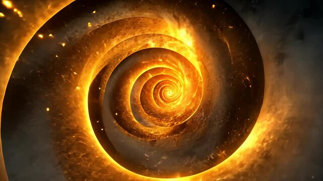 Fiery spiral vortex, cosmic flames, intense energy, swirling inferno