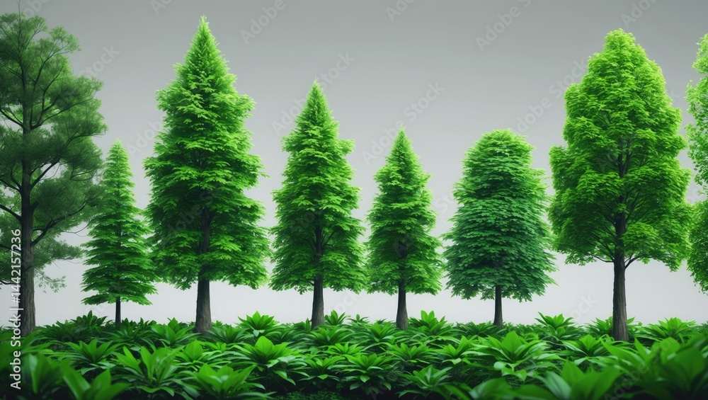 Aufkleber green trees with cut path on transparent background for use in both print and web