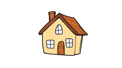 Cartoon house illustration, simple home design, flat style, kid's drawing, background white, use in education, children's books, website illustration