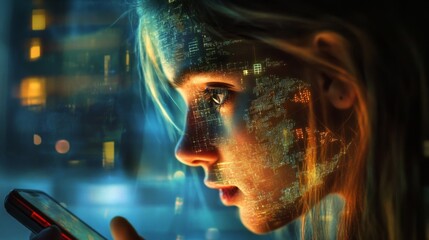  futuristic digital art of a person interacting with technology
