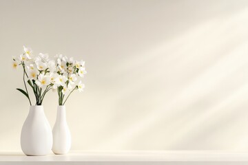 Naklejka premium Flowers in vases on shelf