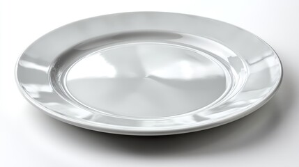 a white porcelain plate on a white isolated background, smooth texture and bright light