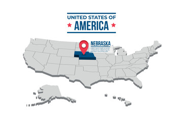 Nebraska Highlighted On A 3D Map Of The United States Of America