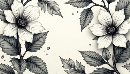 Monochrome botanical etching, refined luxury pattern , texture, graphic, antique