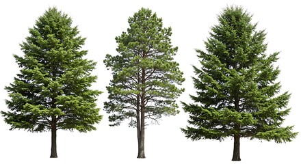 Standing Trees Variety Evergreen on White Background