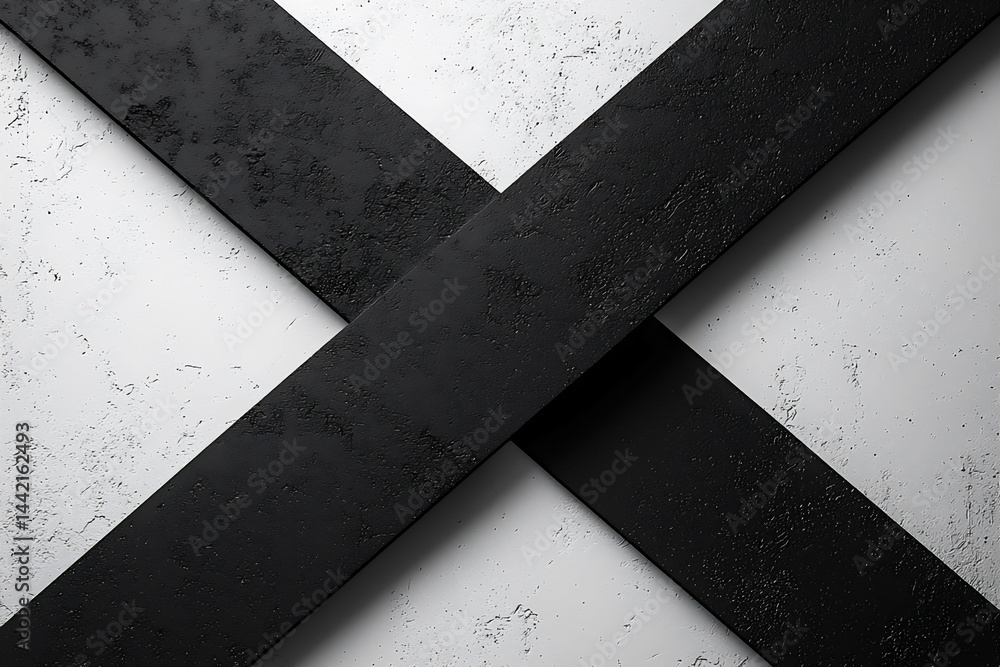 Poster minimalist abstract with two intersecting black rectangles on a white background